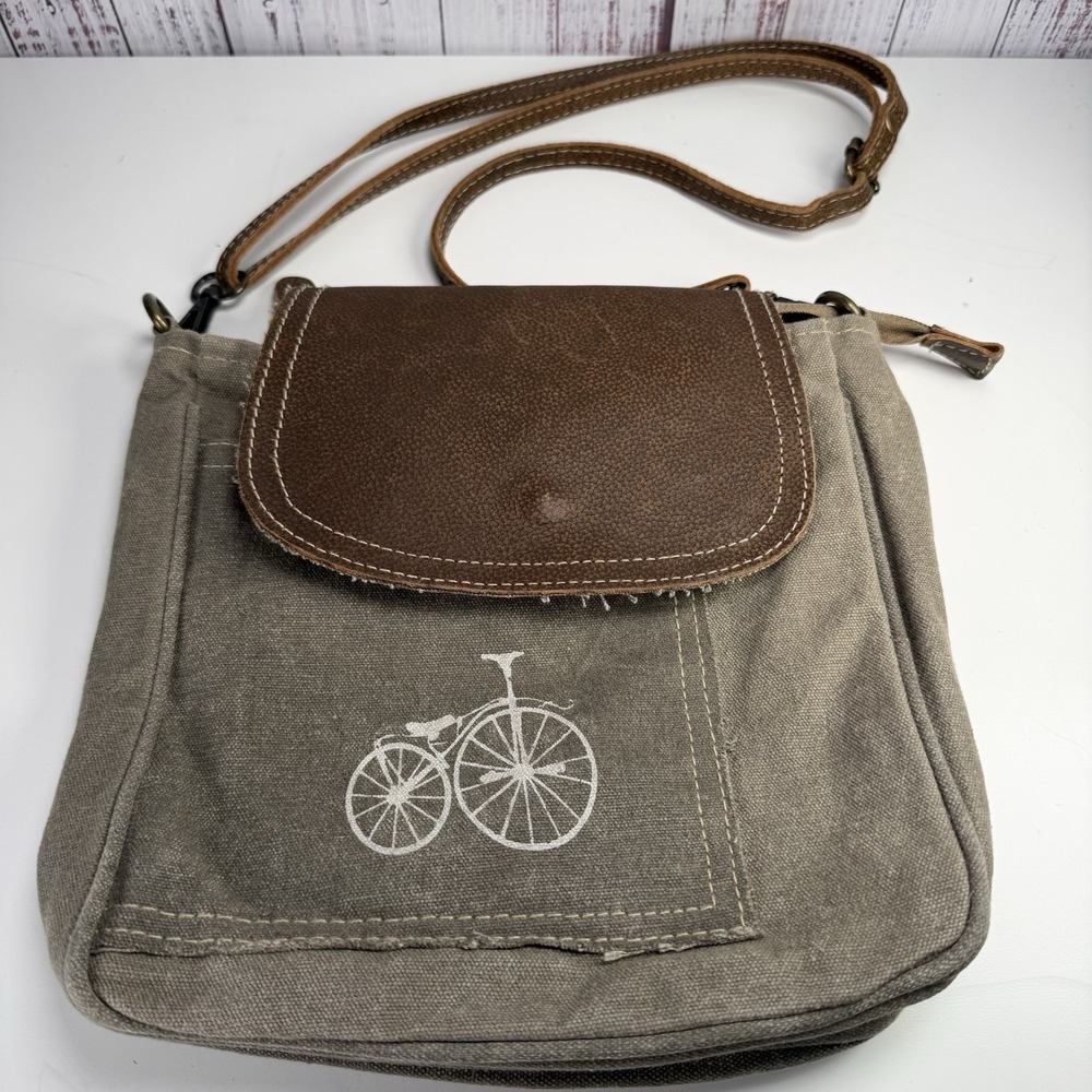 Myra Street By-Cycle Crossbody Cotton Canvas/Leather Bicycle Print